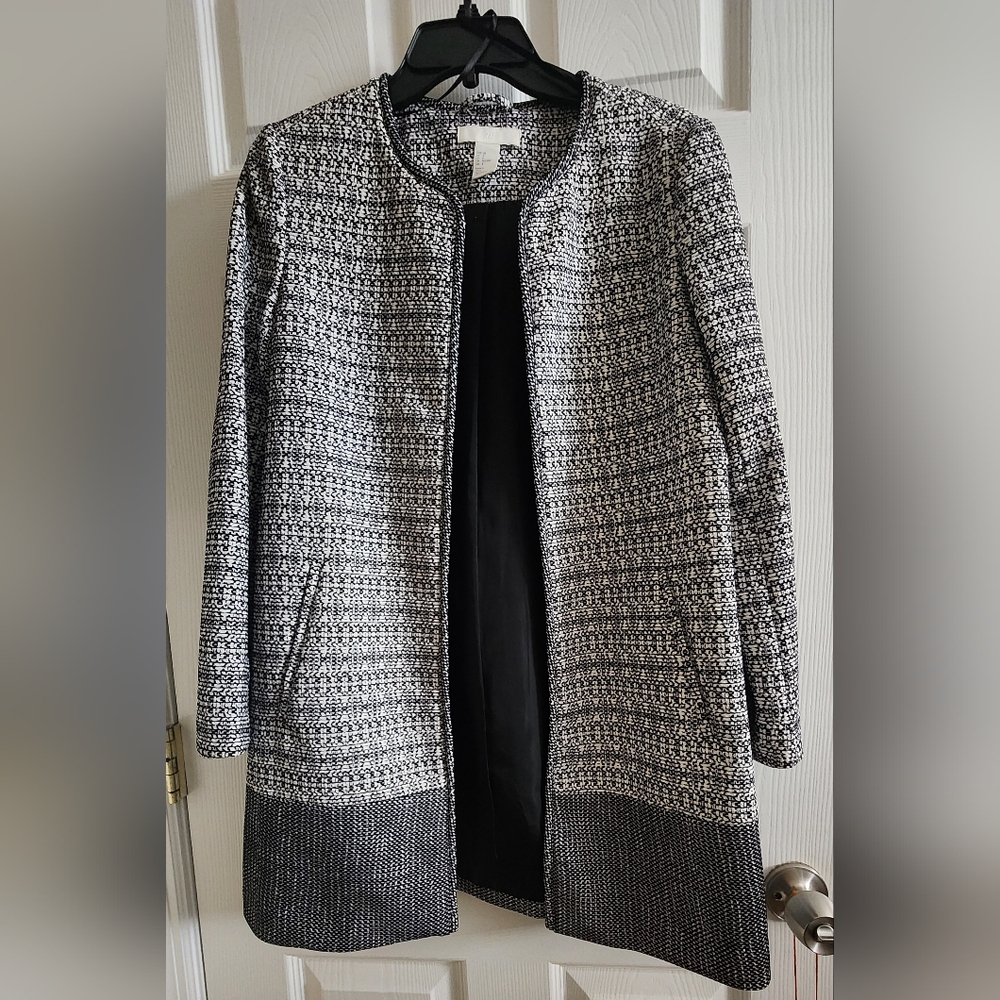 H&M Black and White Tweed Coat